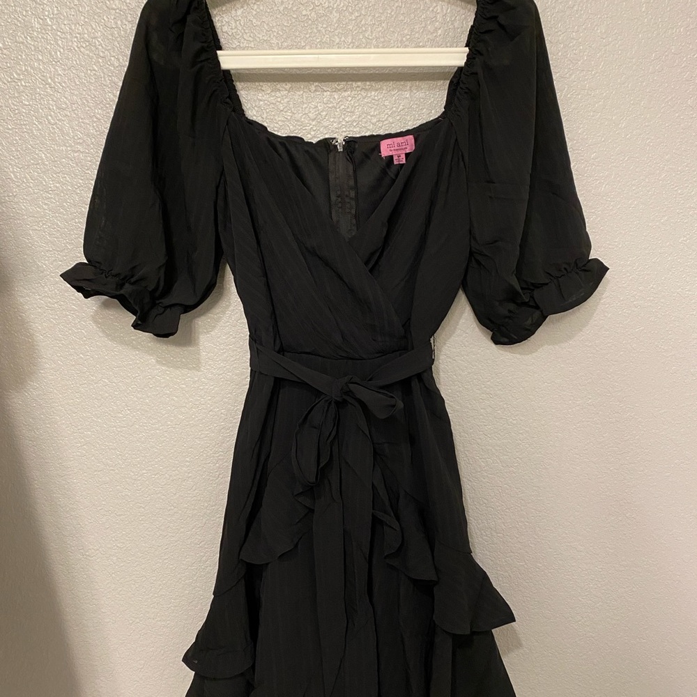 100% New Black Faye Ruffle Mini Dress - size M